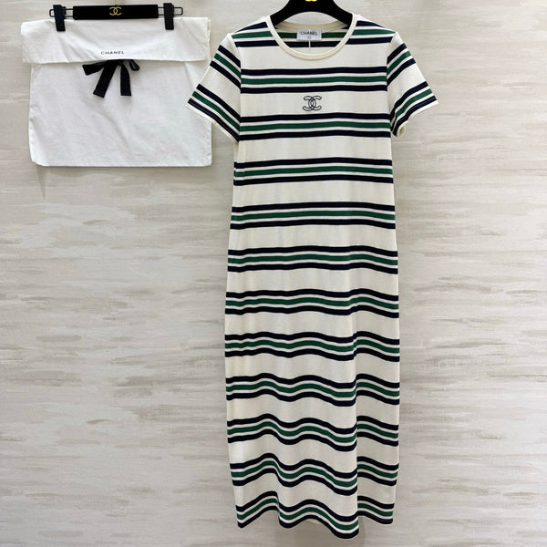 Chanel Striped T-shirt Dress White in Pure Cotton 375550