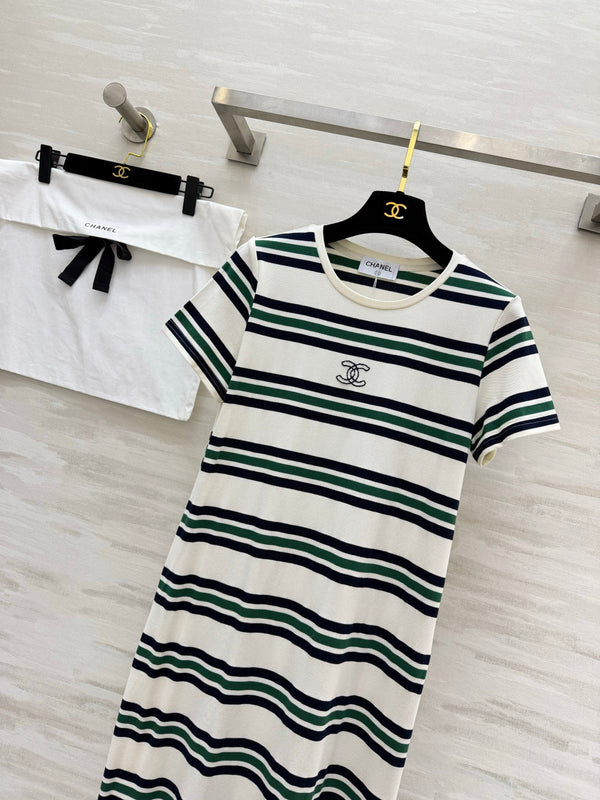 Chanel Striped T-shirt Dress White in Pure Cotton 375550