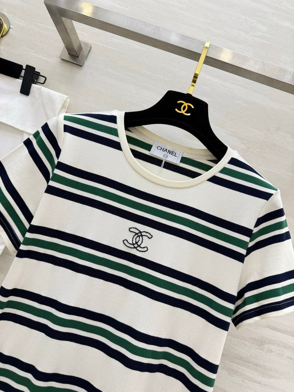 Chanel Striped T-shirt Dress White in Pure Cotton 375550