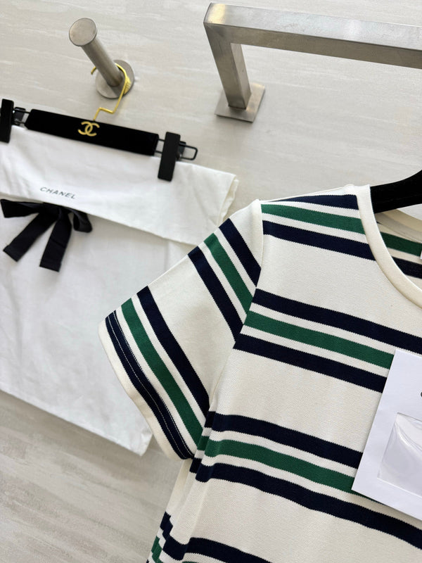 Chanel Striped T-shirt Dress White in Pure Cotton 375550