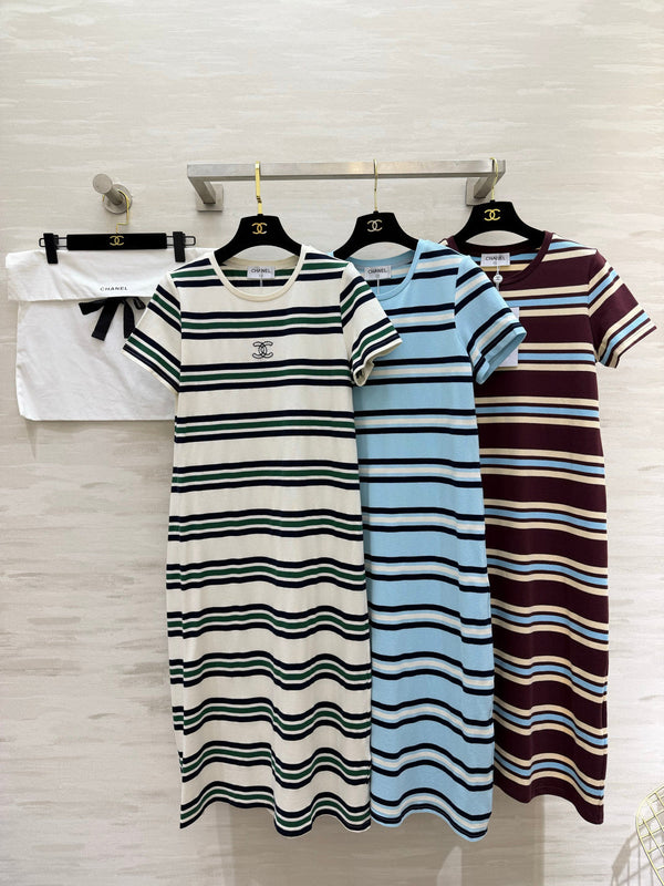 Chanel Striped T-shirt Dress White in Pure Cotton 375550