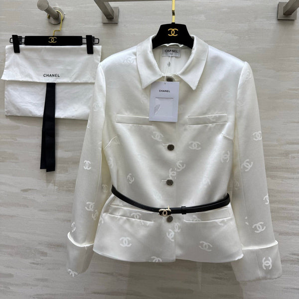 Chanel Double C Letter Jacket White in Acetate 375497