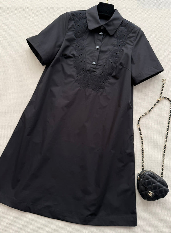 Moncler 26 Collared Shirt Dress Black in Cotton 374733