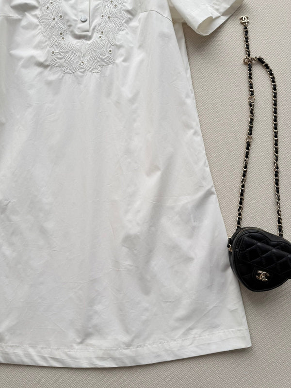 Moncler 26 Collared Shirt Dress White in Cotton 374732