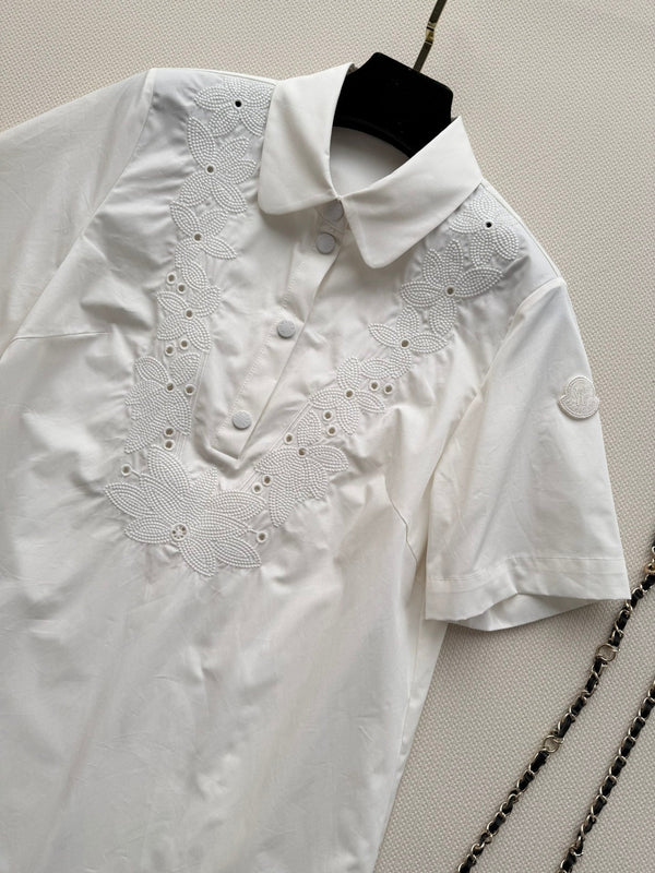 Moncler 26 Collared Shirt Dress White in Cotton 374732