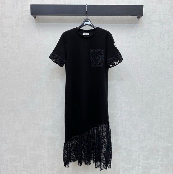 Moncler 26 Lace Patchwork Dress Black in Cotton 366760