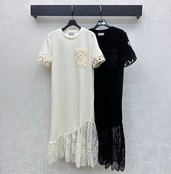 Moncler 26 Lace Patchwork Dress Black in Cotton 366760
