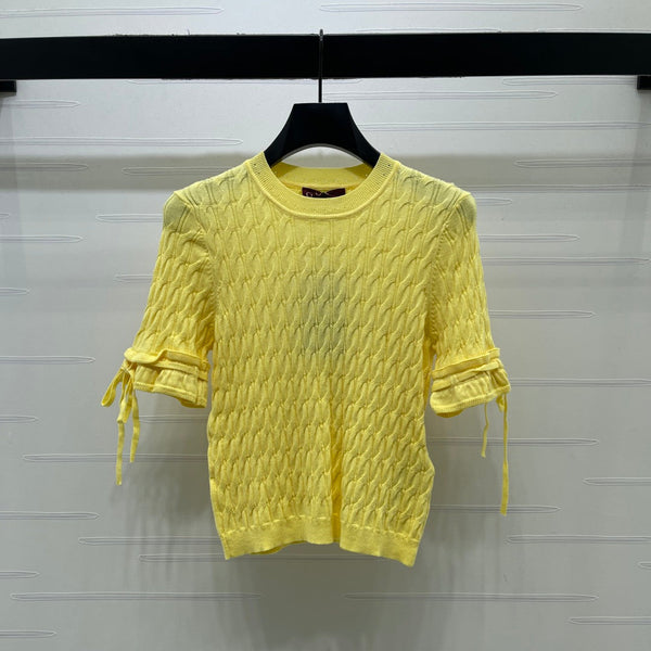 Gucci 26 Crew Neck Cable Short-Sleeve T-Shirt Yellow in Cotton 375073
