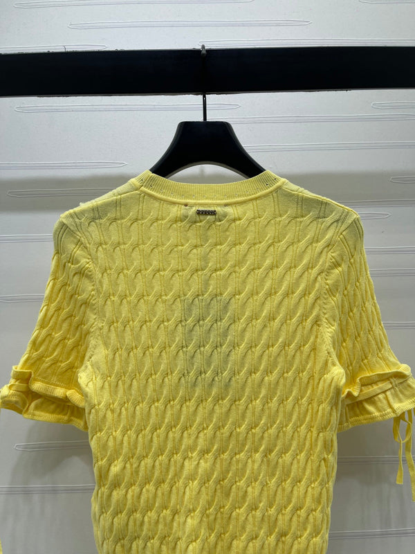 Gucci 26 Crew Neck Cable Short-Sleeve T-Shirt Yellow in Cotton 375073