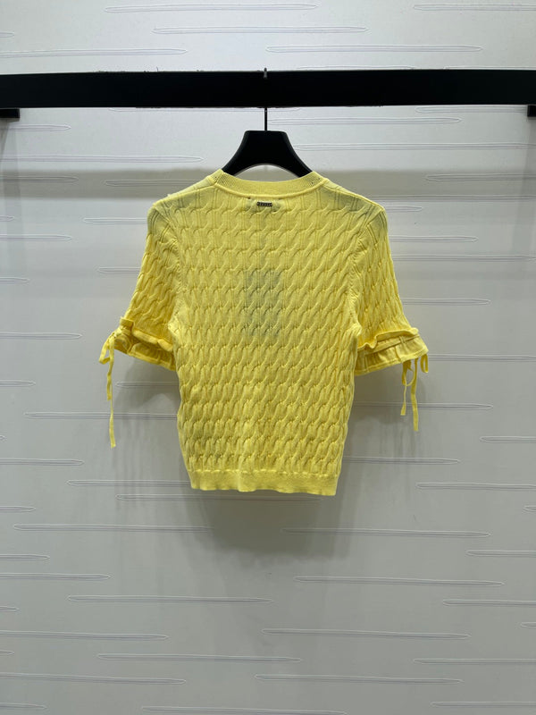Gucci 26 Crew Neck Cable Short-Sleeve T-Shirt Yellow in Cotton 375073