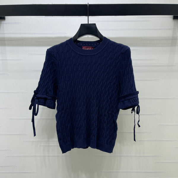 Gucci 26 Crew Neck Cable Short-Sleeve T-Shirt Navy Blue in Cotton 375072