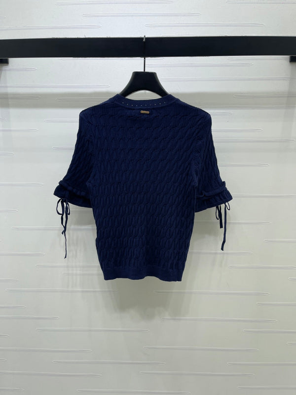 Gucci 26 Crew Neck Cable Short-Sleeve T-Shirt Navy Blue in Cotton 375072