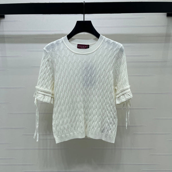 Gucci 26 Crew Neck Cable Short-Sleeve T-Shirt White in Cotton 375071