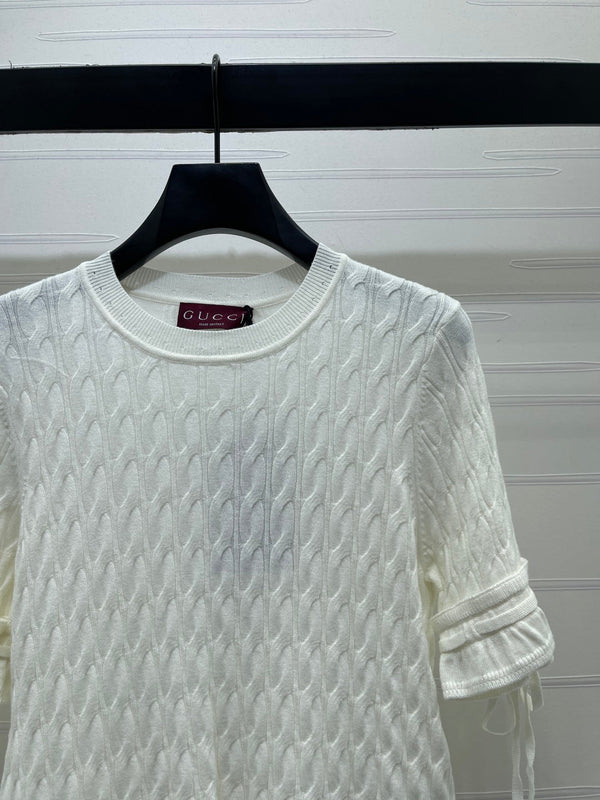 Gucci 26 Crew Neck Cable Short-Sleeve T-Shirt White in Cotton 375071