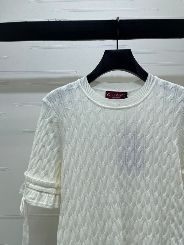 Gucci 26 Crew Neck Cable Short-Sleeve T-Shirt White in Cotton 375071