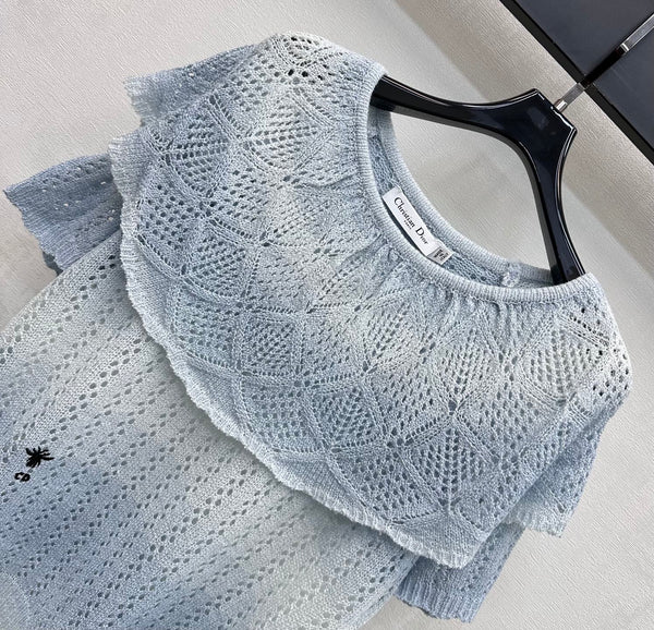 Dior 26 Patchwork Knit Top Blue in Wool 375295