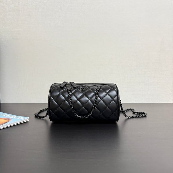 Chanel 25P Mini Bowling Bag 18.5 Black in Sheepskin