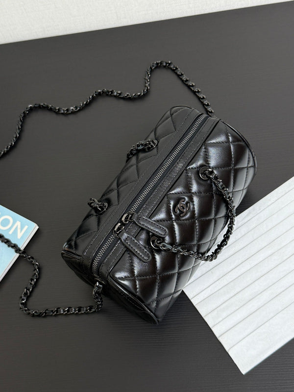 Chanel 25P Mini Bowling Bag 18.5 Black in Sheepskin