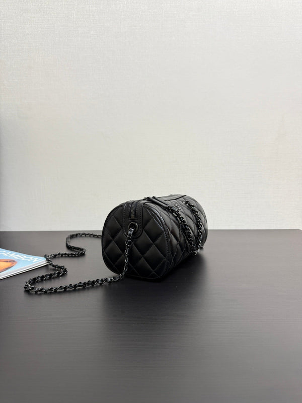 Chanel 25P Mini Bowling Bag 18.5 Black in Sheepskin