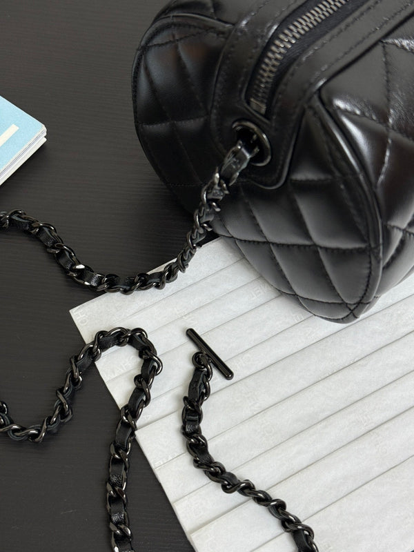 Chanel 25P Mini Bowling Bag 18.5 Black in Sheepskin
