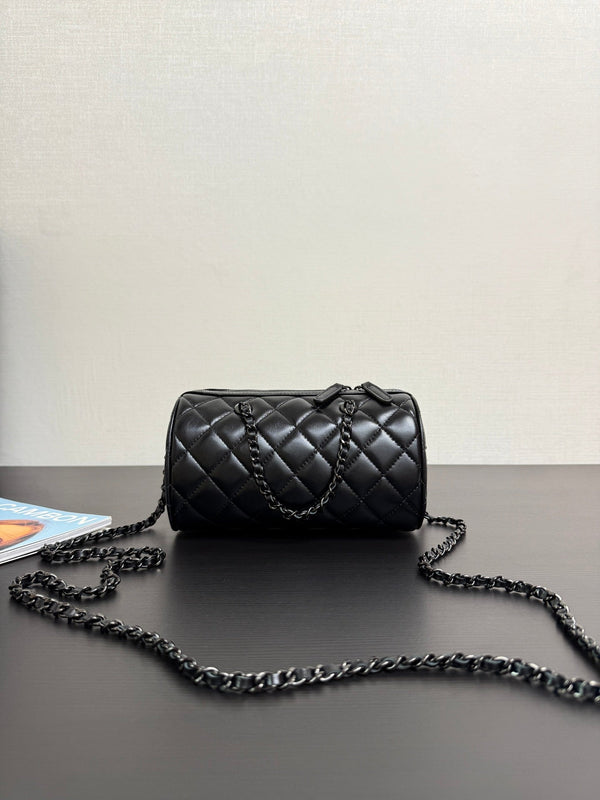 Chanel 25P Mini Bowling Bag 18.5 Black in Sheepskin