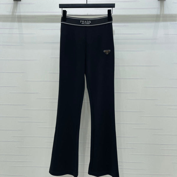 Prada With Logo Print Flare Pants Black in Rayon 376053