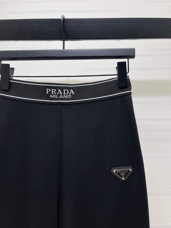 Prada With Logo Print Flare Pants Black in Rayon 376053