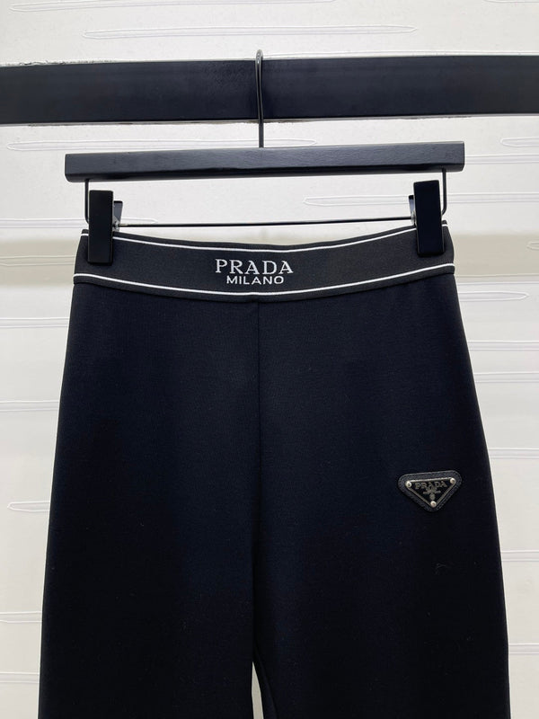 Prada With Logo Print Flare Pants Black in Rayon 376053