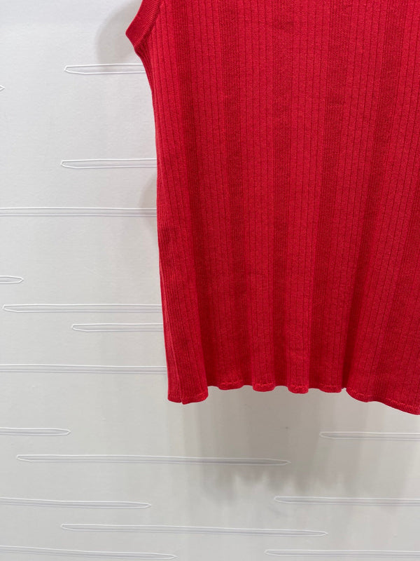 Chanel 2026 Vertical Ribbed Crew Neck Knit Vest Red in Knit Fabric 376044