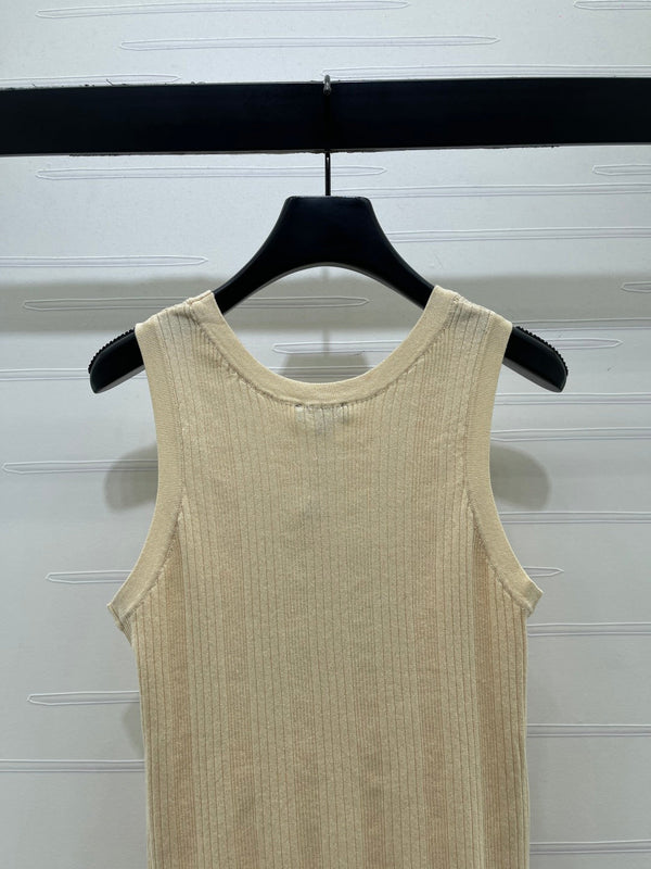 Chanel 2026 Vertical Ribbed Crew Neck Knit Vest Beige in Knit Fabric 376040