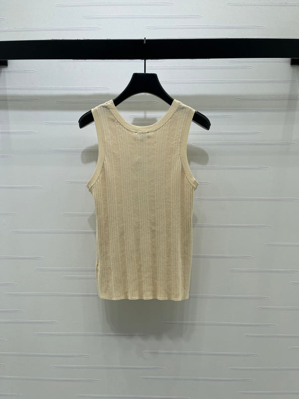 Chanel 2026 Vertical Ribbed Crew Neck Knit Vest Beige in Knit Fabric 376040