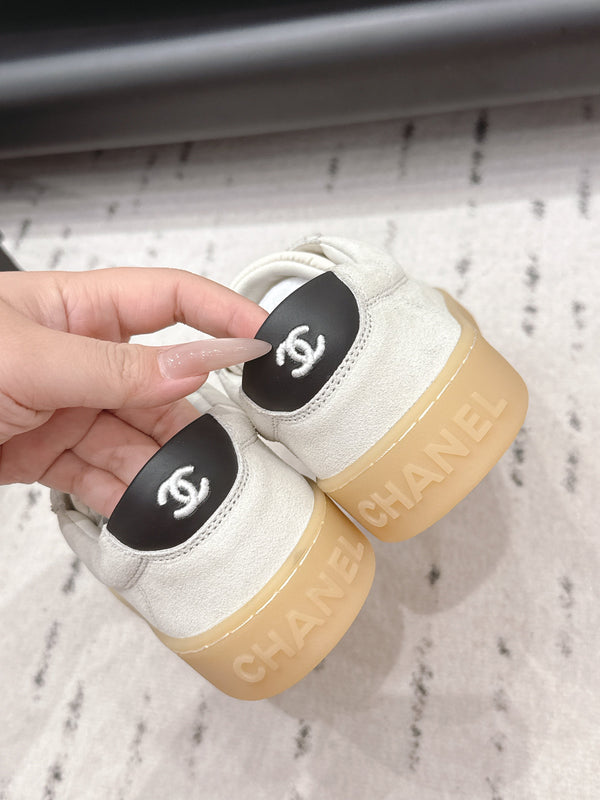 Chanel 26 Round Toe Platform Casual Shoes White in Suede 739429