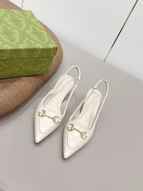 Gucci 26 Slingback 45mm Embossed Single Ivory in Lamskin 739363