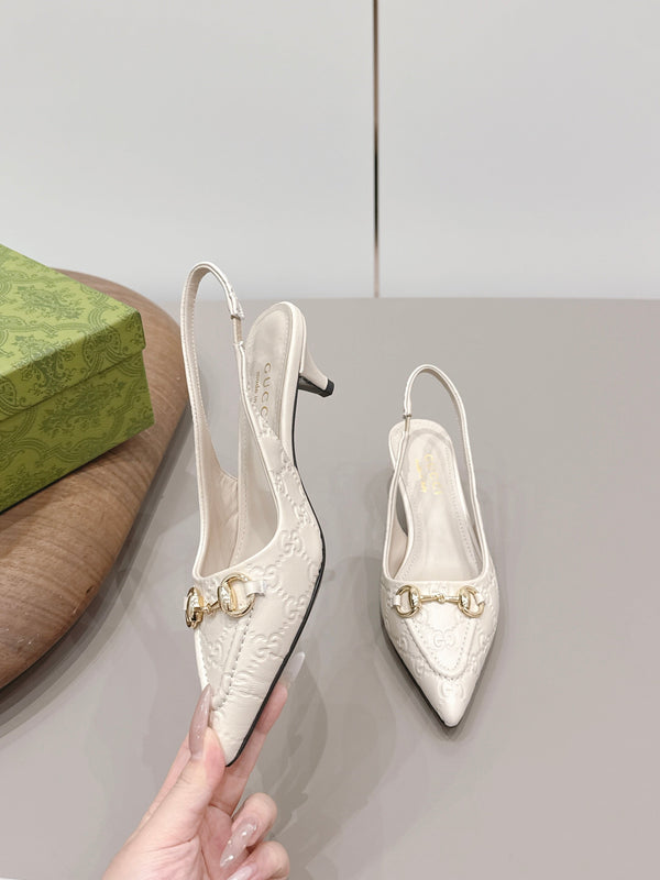 Gucci 26 Slingback 45mm Embossed Single Ivory in Lamskin 739363