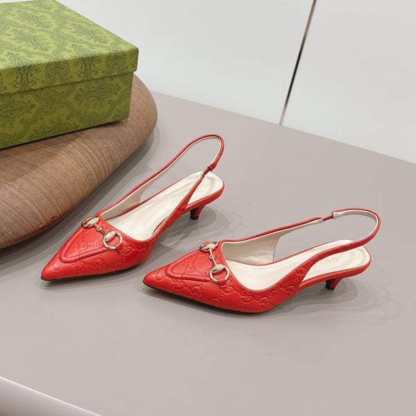 Gucci 26 Slingback 45mm Embossed Single Red in Lamskin 739362