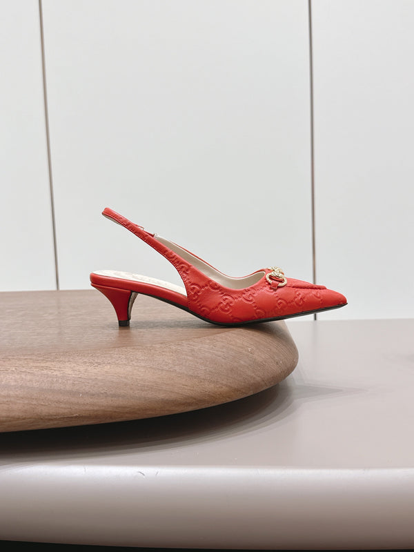 Gucci 26 Slingback 45mm Embossed Single Red in Lamskin 739362