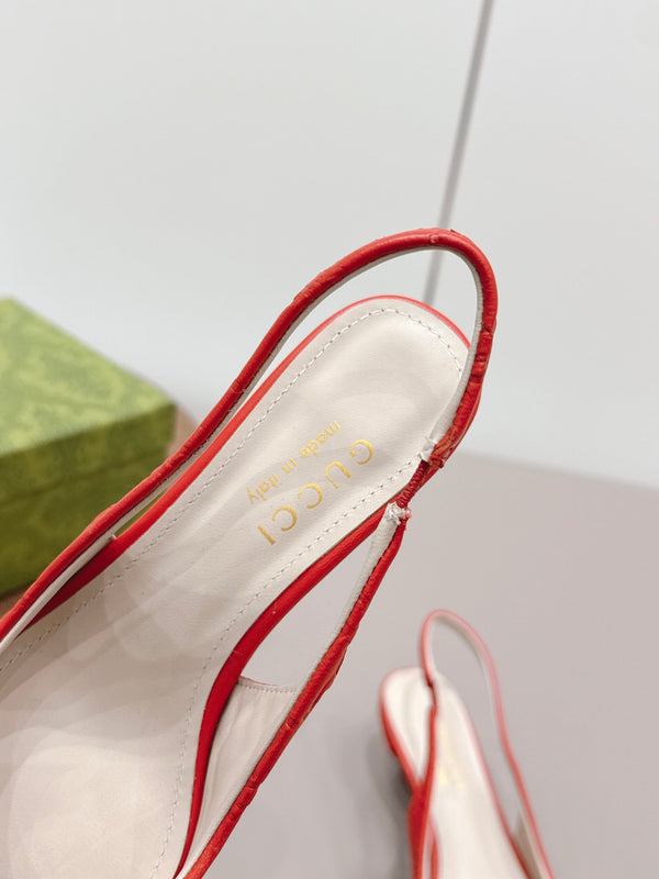Gucci 26 Slingback 45mm Embossed Single Red in Lamskin 739362