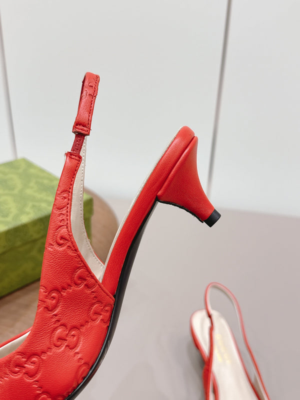 Gucci 26 Slingback 45mm Embossed Single Red in Lamskin 739362