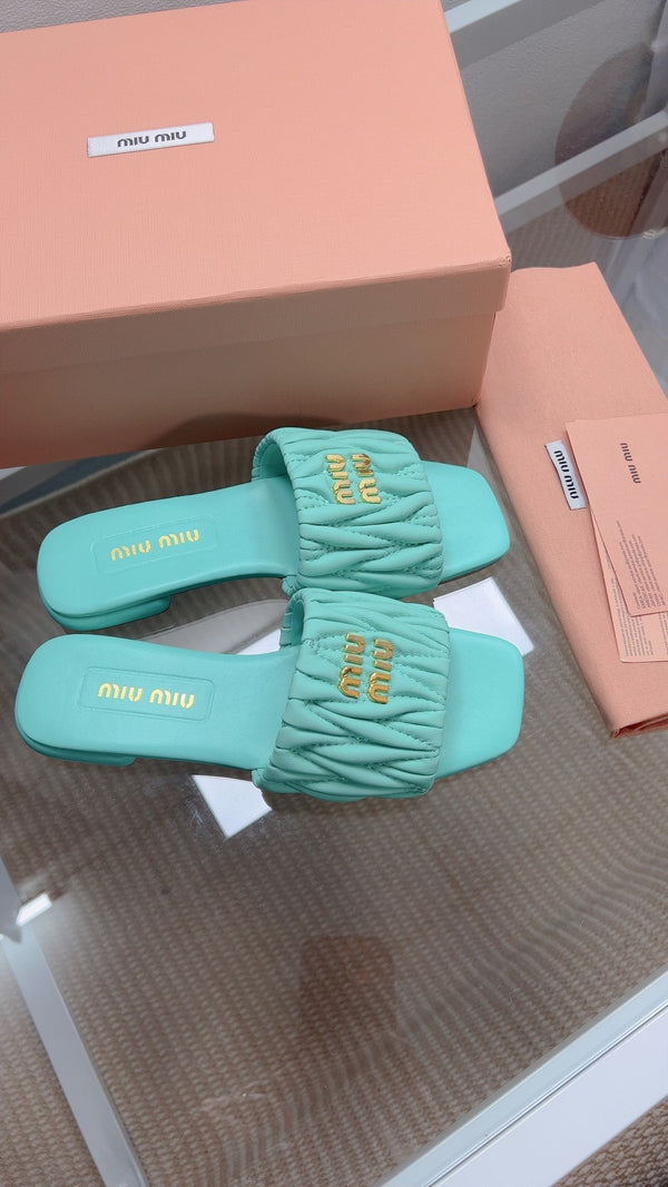 Miu Sandal Turquoise Matelassé Leather 739553