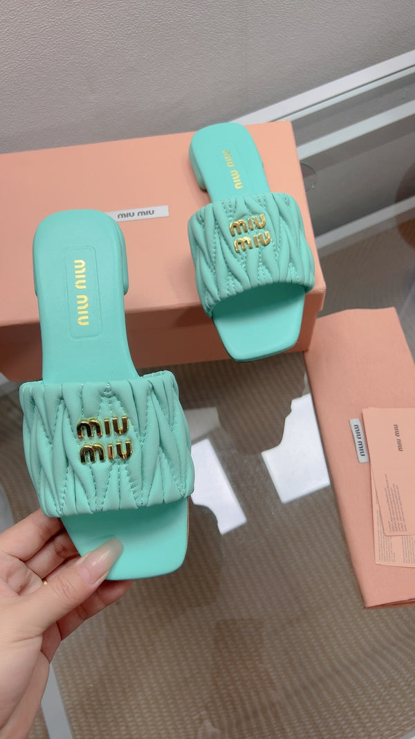 Miu Sandal Turquoise Matelassé Leather 739553