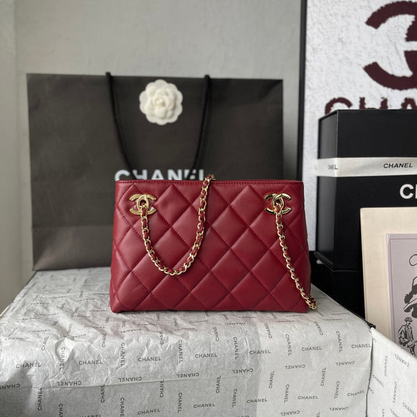 Chanel 26 Small Shopping Bag 24.5 Burgundy in Lambskin