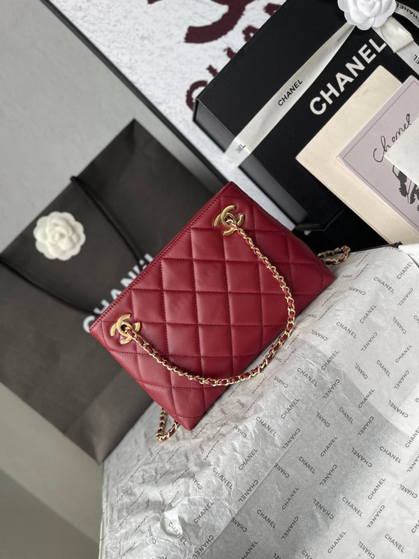 Chanel 26 Small Shopping Bag 24.5 Burgundy in Lambskin