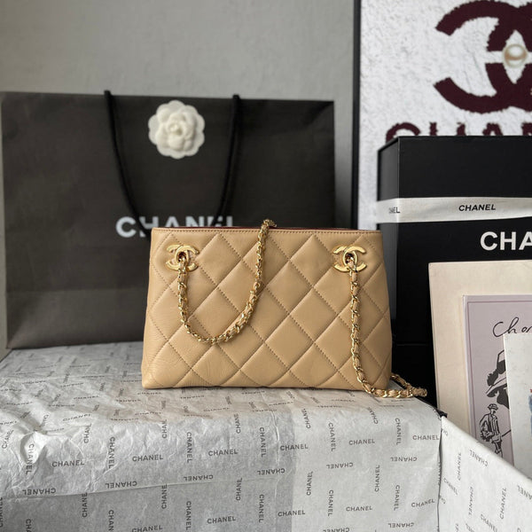 Chanel 26 Small Shopping Bag 24.5 Beige in Lambskin