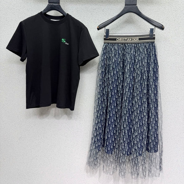 Dior Short-Sleeve T-Shirt + Mesh Skirt Set 376578
