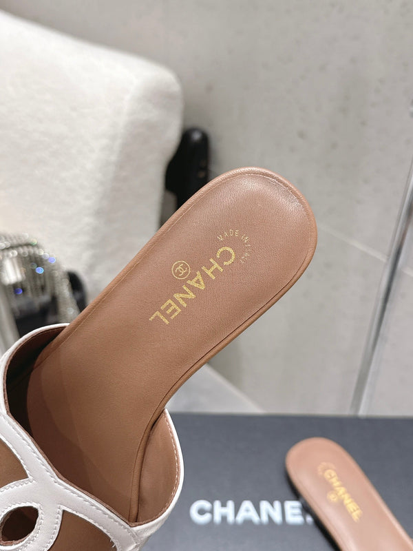 Chanel Double C Flat Slip-on Sandals Brown in Lambskin 740705