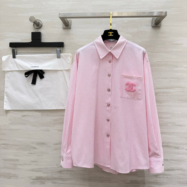 Chanel Pink Striped Vintage Style Shirt in Cotton 377555