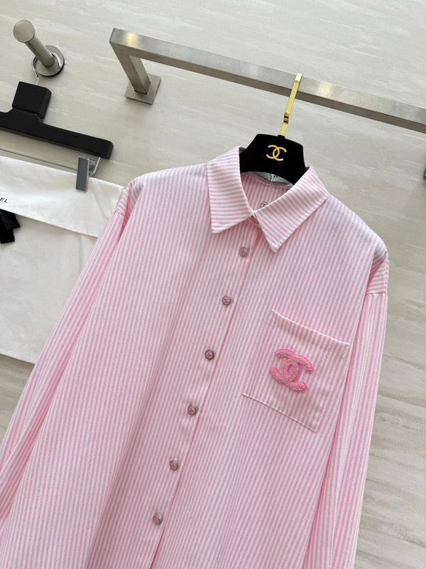 Chanel Pink Striped Vintage Style Shirt in Cotton 377555