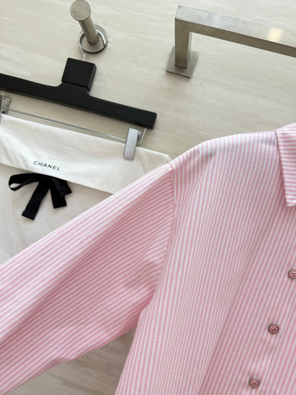Chanel Pink Striped Vintage Style Shirt in Cotton 377555