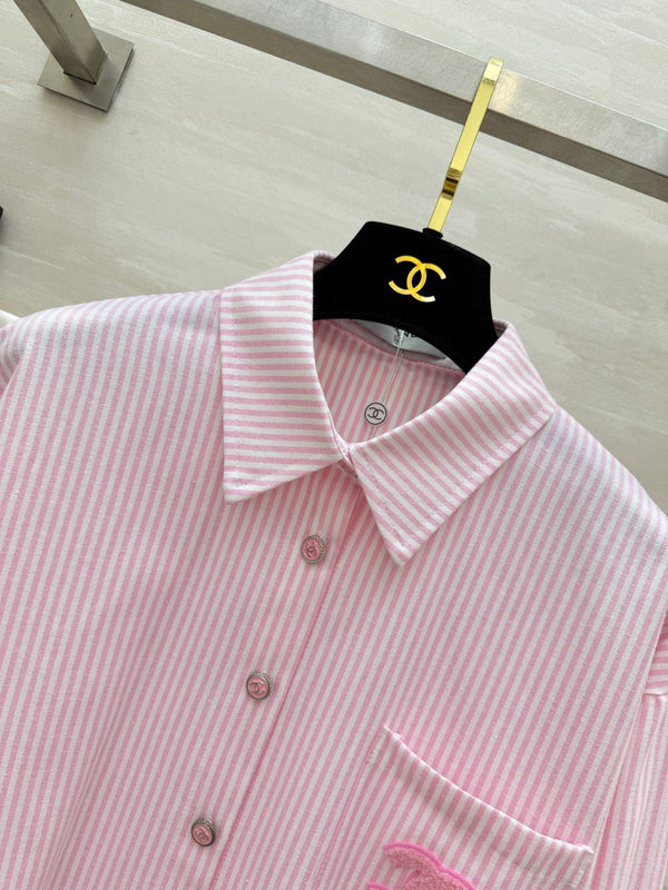 Chanel Pink Striped Vintage Style Shirt in Cotton 377555