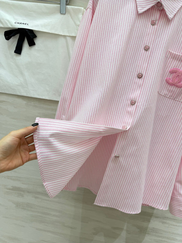 Chanel Pink Striped Vintage Style Shirt in Cotton 377555